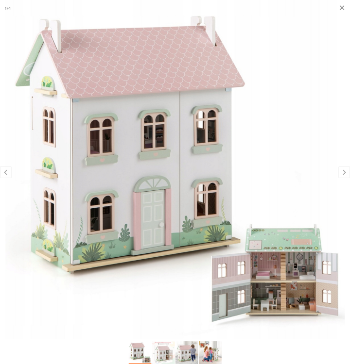 Drewniany domek dla lalek 3-piętrowy z meblami .png