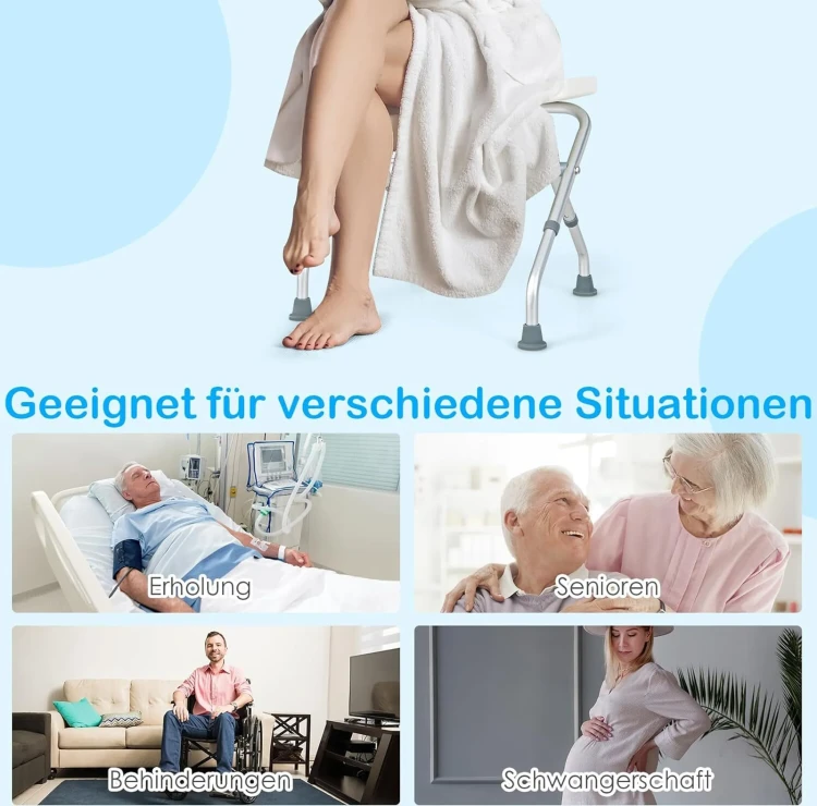 Taboret prysznicowy z regulacją wysokości, antypoślizgowy, składany, 150 kg, biały.webp