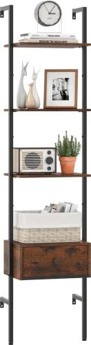Regał Drabinkowy 5-Poziomowy z Szufladą 177,5 cm – Industrialna Półka na Książki Loft MDF i Metal.webp