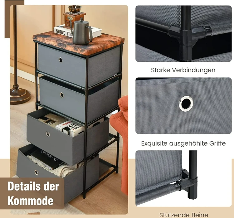 Komoda z 4 Materiałowymi Szufladami 42 x 33,5 x 84,5 cm – Szafka do Sypialni, Przedpokoju i Salonu.webp