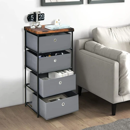 Komoda z 4 Materiałowymi Szufladami 42 x 33,5 x 84,5 cm – Szafka do Sypialni, Przedpokoju i Salonu.webp
