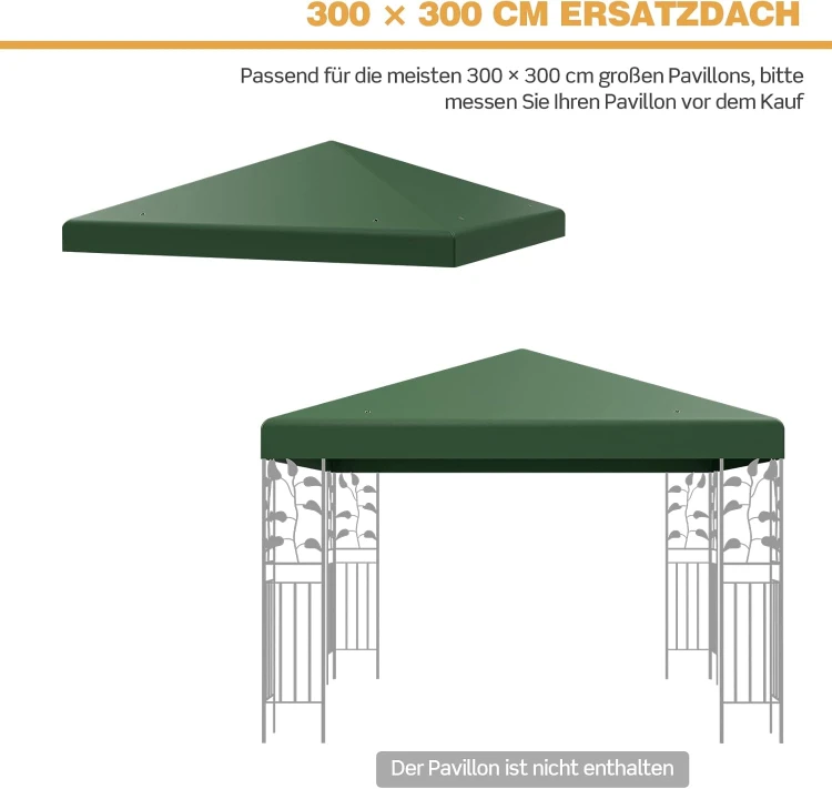 Dach Zapasowy do Pawilonu 3x3 m COSTWAY – Poszycie Pawilonu Ogrodowego z Rzepami Ciemnozielone.jpg