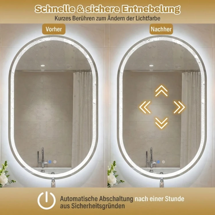 Lustro Łazienkowe LED 90x55 cm COSTWAY – Podświetlane Lustro z Funkcją Antypara i Regulacją Barwy Światła.webp