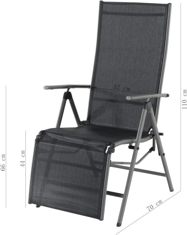 Leżak Ogrodowy Składany Aluminiowy Antracyt – Regulowany Leżak z Podnóżkiem do Ogrodu, Na Taras i Plażę.jpg