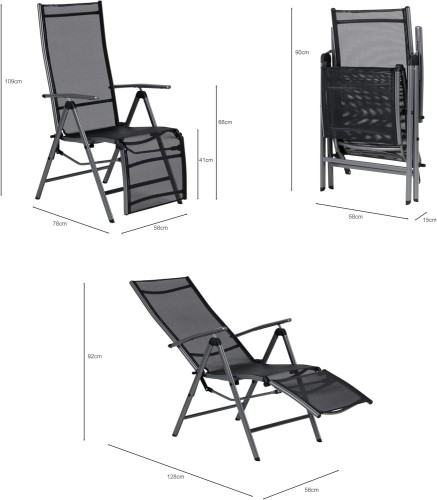 Leżak Ogrodowy Składany Aluminiowy Antracyt – Regulowany Leżak z Podnóżkiem do Ogrodu, Na Taras i Plażę.jpg