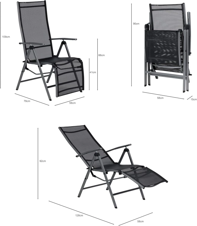 Leżak Ogrodowy Składany Aluminiowy Antracyt – Regulowany Leżak z Podnóżkiem do Ogrodu, Na Taras i Plażę.jpg
