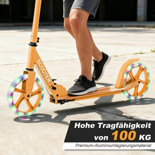 Hulajnoga Miejska Składana z Kołami LED 20 cm – Regulowana Hulajnoga Sportowa do 100 kg Pomarańczowa.webp
