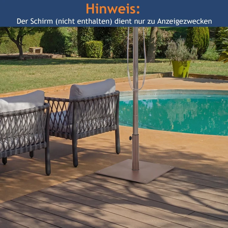 Podstawa do Parasola 15 kg – Metalowy Stojak na Parasol Ogrodowy 40/50 mm, Kwadratowa Podstawa Brązowa.webp