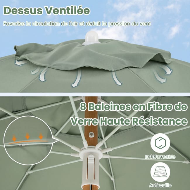 Parasol ogrodowy drewniany 170 cm zielony COSTWAY.jpeg