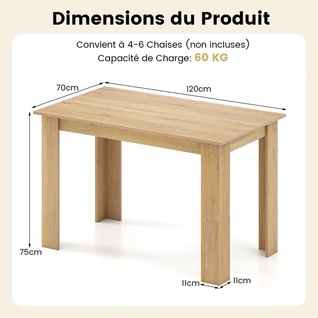 Stół jadalniany COSTWAY 120 x 70 cm – prostokątny stół do kuchni i jadalni dla 4–6 osób, dąb sonoma.webp