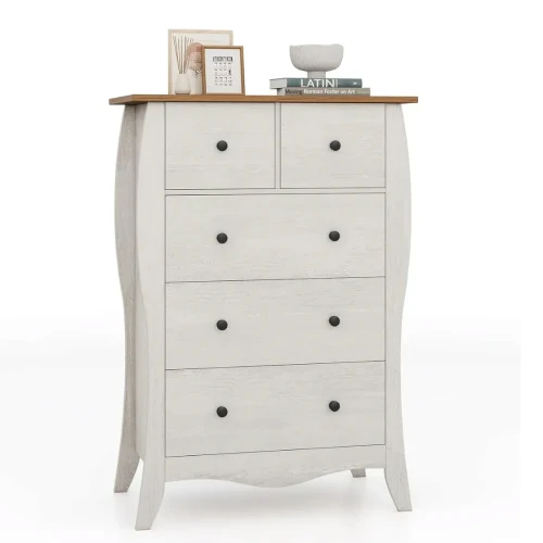 Komoda Costway z 5 szufladami rustykalna szara do salonu sypialni 97 cm.webp