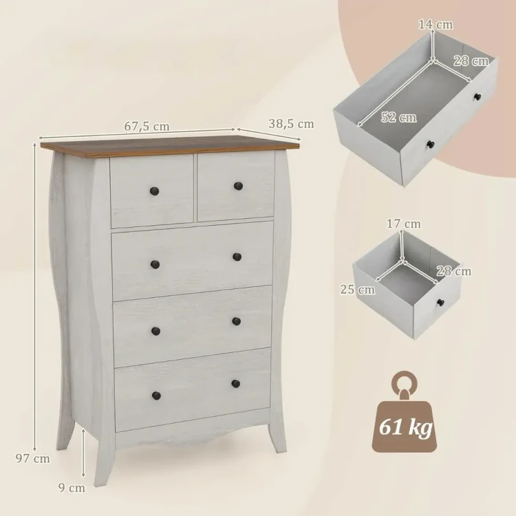 Komoda Costway z 5 szufladami rustykalna szara do salonu sypialni 97 cm.webp