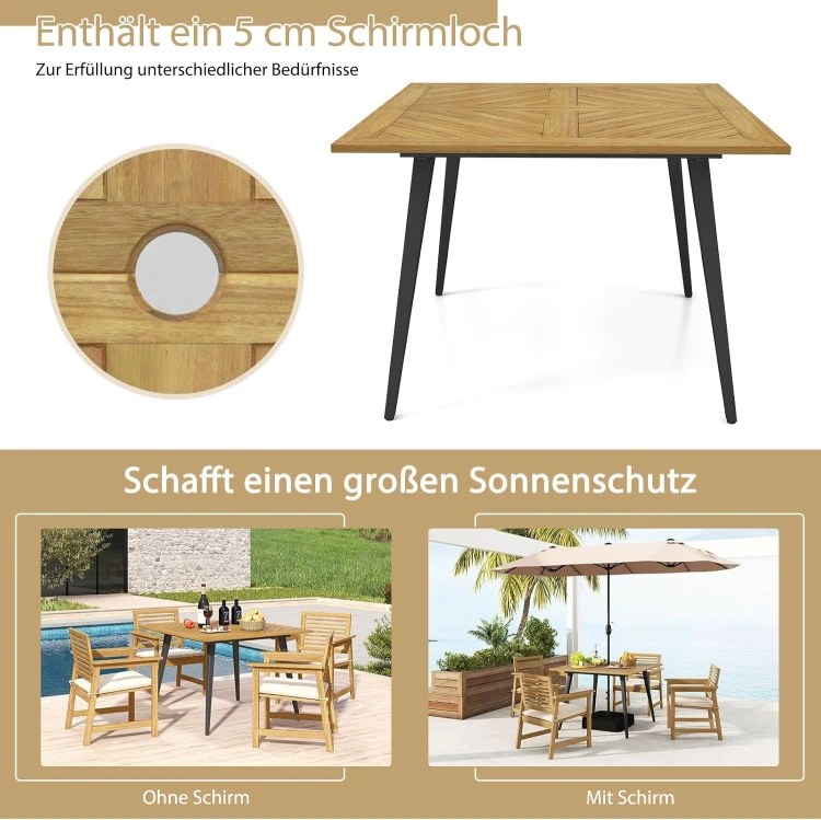 Stół ogrodowy COSTWAY z drewna akacjowego 107 × 107 cm z otworem na parasol dla 4 osób.jpg