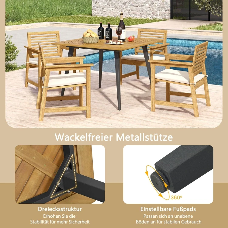 Stół ogrodowy COSTWAY z drewna akacjowego 107 × 107 cm z otworem na parasol dla 4 osób.jpg