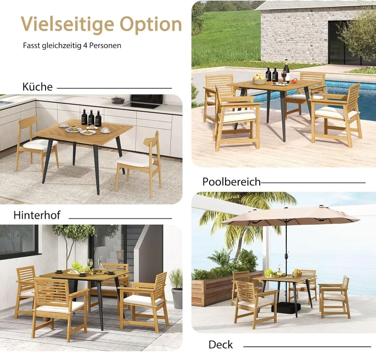 Stół ogrodowy COSTWAY z drewna akacjowego 107 × 107 cm z otworem na parasol dla 4 osób.jpg