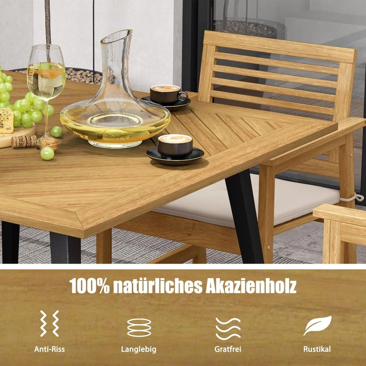 Stół ogrodowy COSTWAY z drewna akacjowego 107 × 107 cm z otworem na parasol dla 4 osób.jpg
