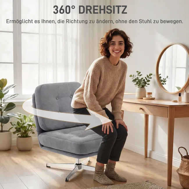 Obrotowy fotel tapicerowany 360° z szerokim siedziskiem i tkaniną szenilową Jasnoszary.webp