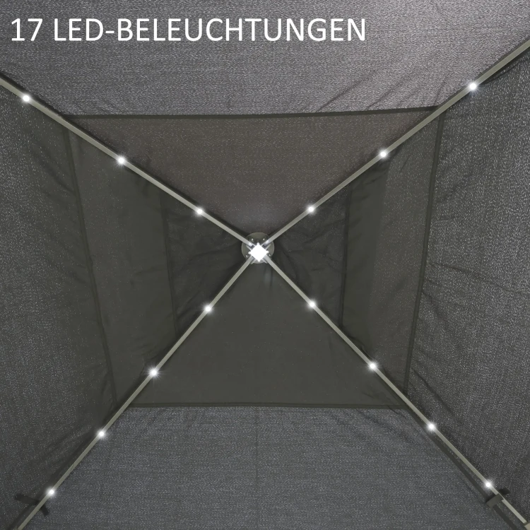 Outsunny Pawilon ogrodowy 3,3 × 3,3 m składany z oświetleniem LED solarnym i moskitierami Szary.jpg.jpg.webp