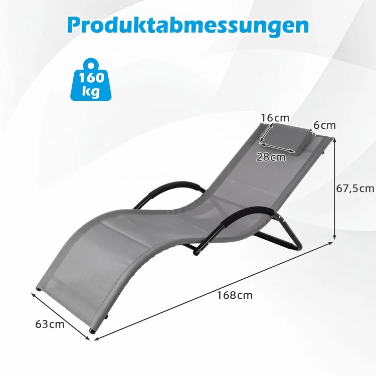COSTWAY Leżak ogrodowy ergonomiczny 160 kg z poduszką zagłówkiem do ogrodu i na taras.webp