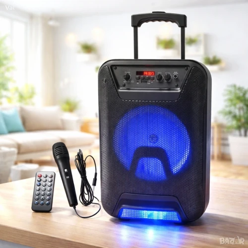Przenośny Głośnik Karaoke 8" Bluetooth LED Pilot Mikrofon FM USB.webp