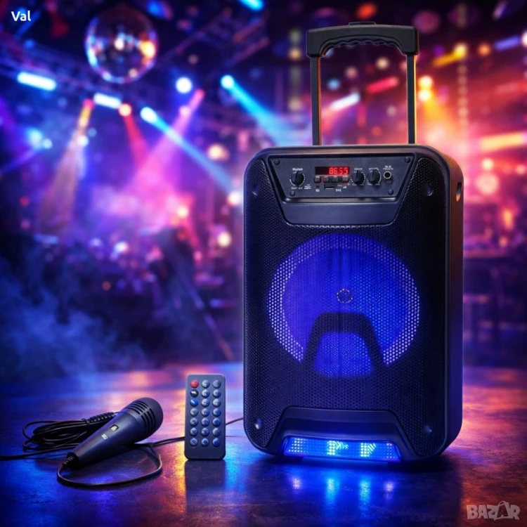 Przenośny Głośnik Karaoke 8" Bluetooth LED Pilot Mikrofon FM USB.webp