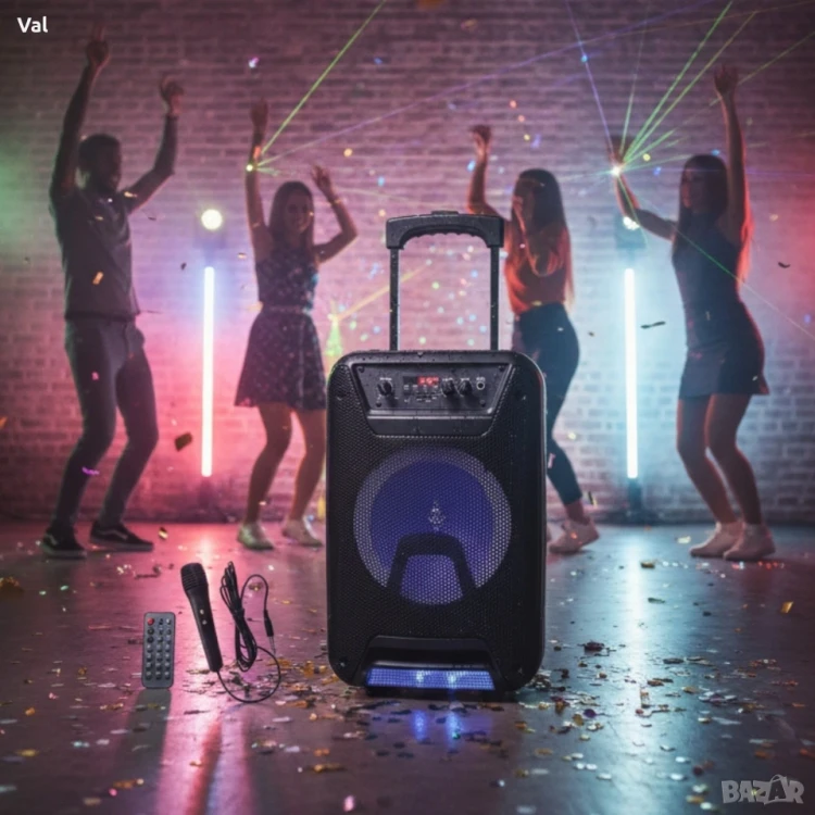 Przenośny Głośnik Karaoke 8" Bluetooth LED Pilot Mikrofon FM USB.webp