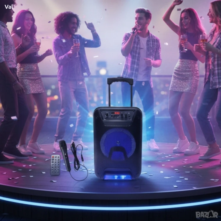 Przenośny Głośnik Karaoke 8" Bluetooth LED Pilot Mikrofon FM USB.webp